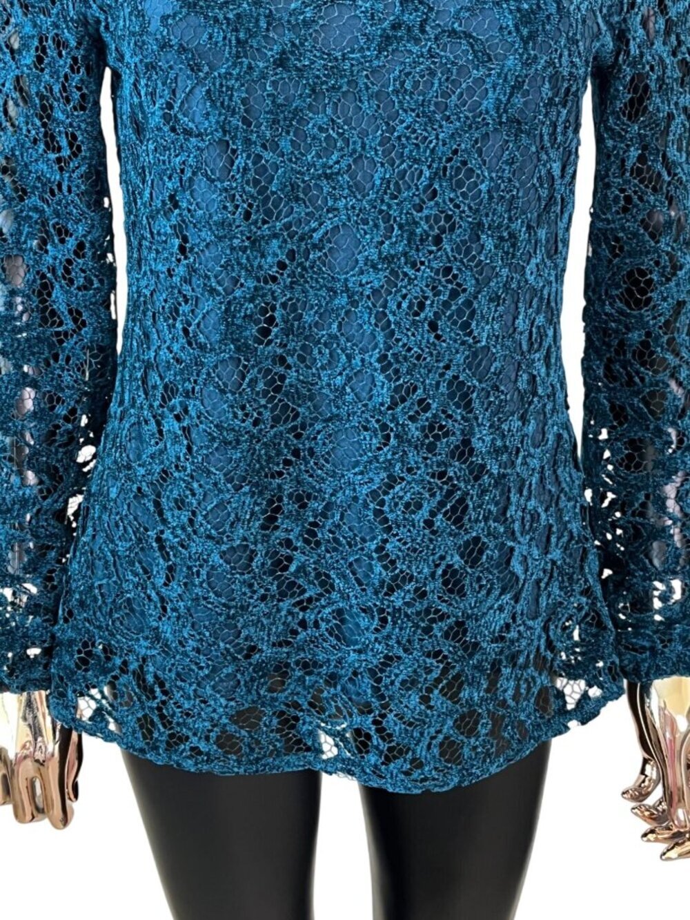 Sundance Deep Teal Velvet Lace Overlay Long Sleeve Top Small - Picture 5 of 8